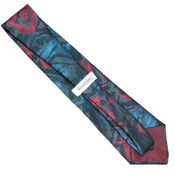 Vintage Windridge Mens Necktie Mervyns Abstract Grey Blue Black Red Retro Tie - Picture 3 of 6